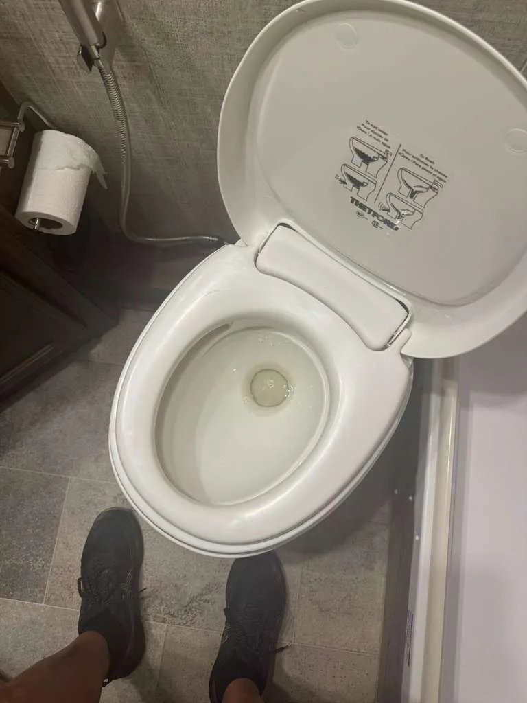 RV toilet replacement on-site by a Tidepool RV technician