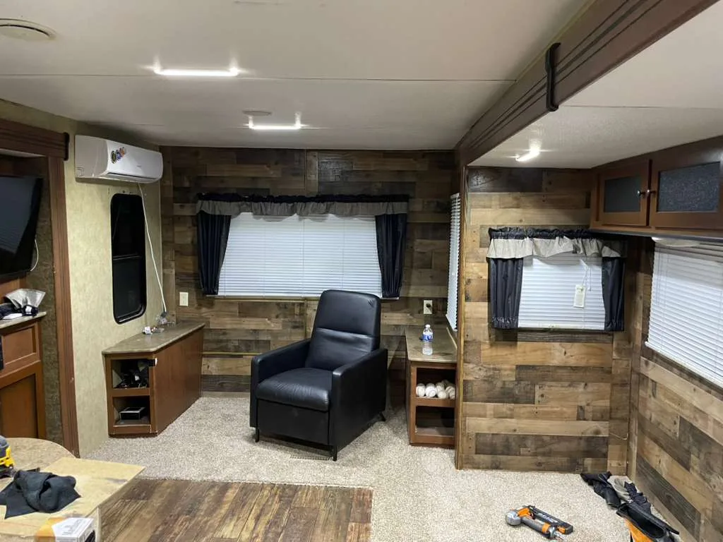 Renovated RV interior after full water-damage repair
